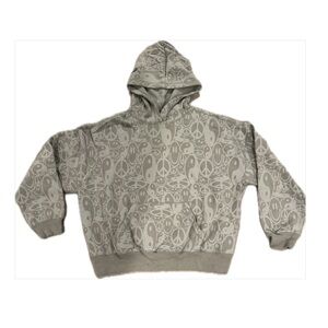 😎 Women’s PacSun Smile Patterned Washed Out Grey/Olive Hoodie in size medium